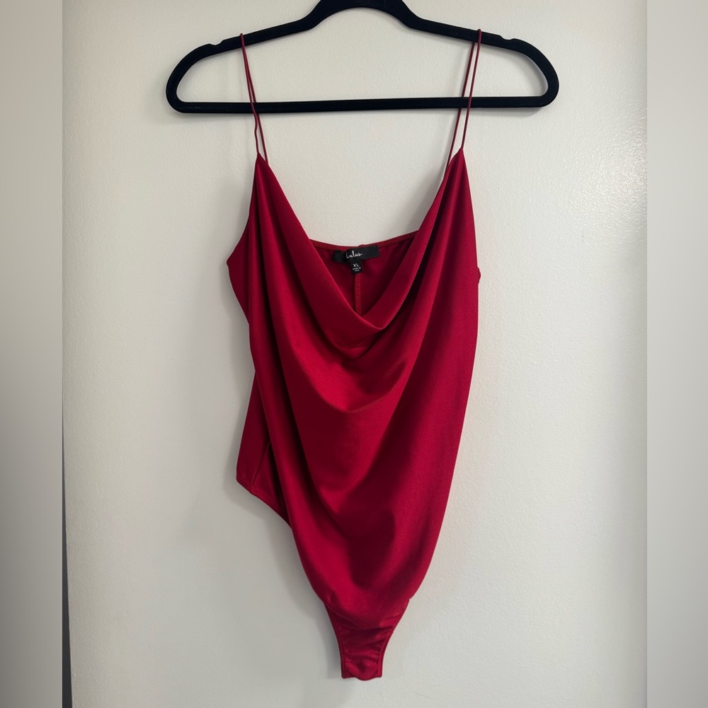Lulu's Scarlet Cowl Neck Bodysuit